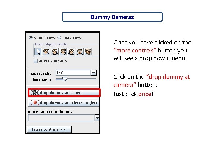 Dummy Cameras Once you have clicked on the “more controls” button you will see