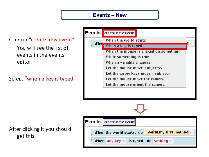 Events – New Click on “create new event” You will see the list of