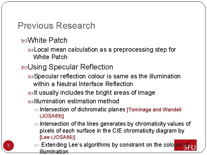 Previous Research White Patch Local mean calculation as a preprocessing step for White Patch