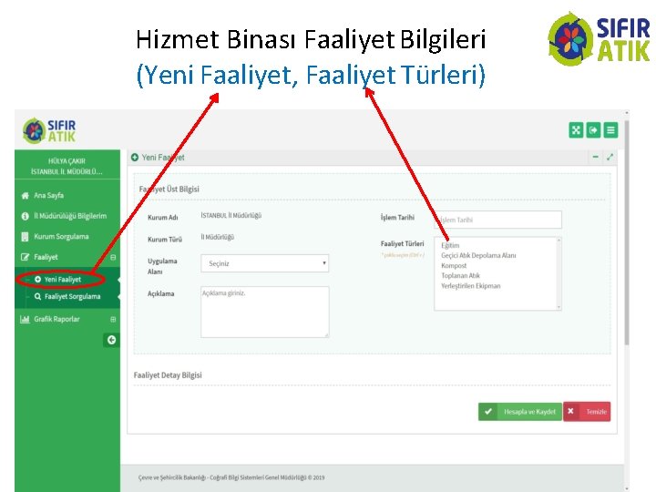 Hizmet Binası Faaliyet Bilgileri (Yeni Faaliyet, Faaliyet Türleri) 