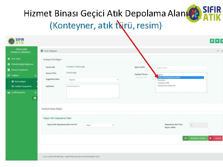 Hizmet Binası Geçici Atık Depolama Alanı (Konteyner, atık türü, resim) 