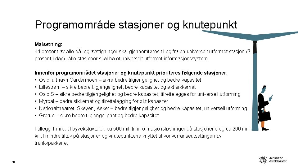 Programområde stasjoner og knutepunkt Målsetning: 44 prosent av alle på- og avstigninger skal gjennomføres