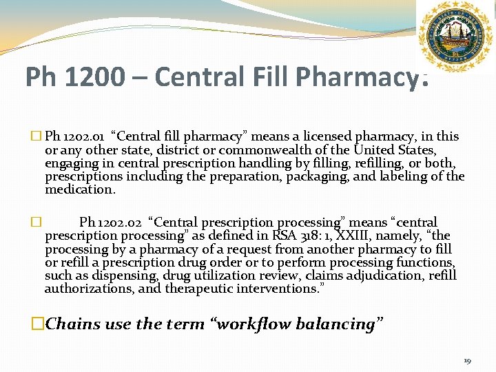 Ph 1200 – Central Fill Pharmacy: � Ph 1202. 01 “Central fill pharmacy” means
