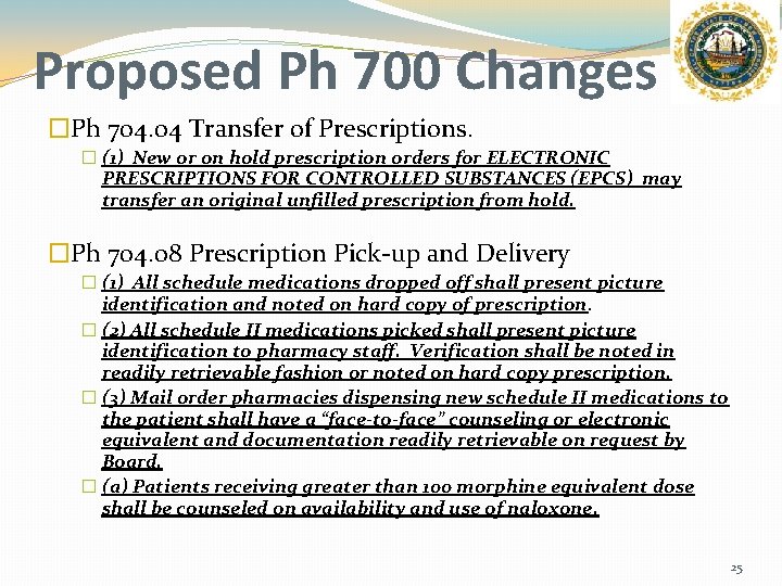 Proposed Ph 700 Changes �Ph 704. 04 Transfer of Prescriptions. � (1) New or