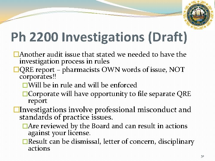 Ph 2200 Investigations (Draft) �Another audit issue that stated we needed to have the