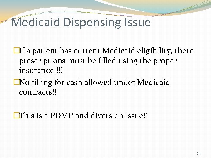 Medicaid Dispensing Issue �If a patient has current Medicaid eligibility, there prescriptions must be