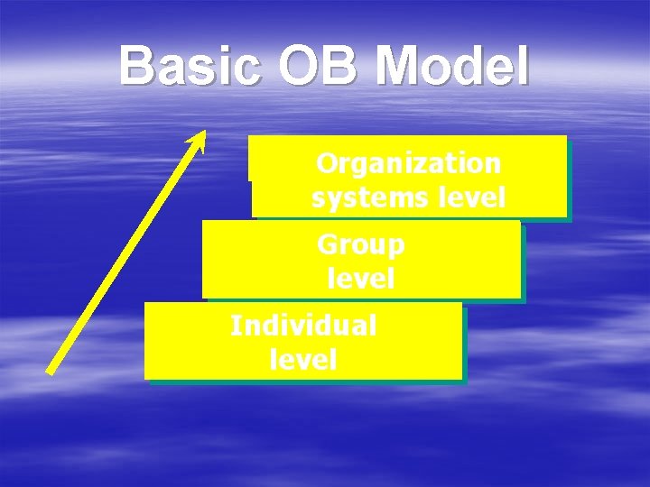 Basic OB Model Organization systems level Group level Individual level 
