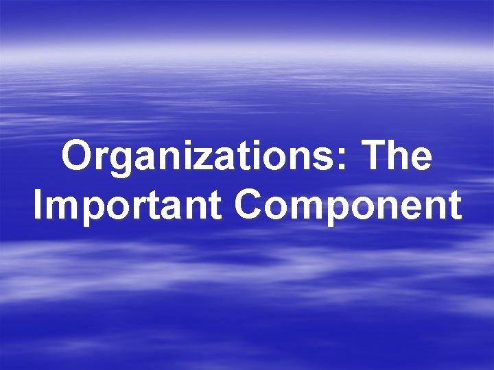 Organizations: The Important Component 