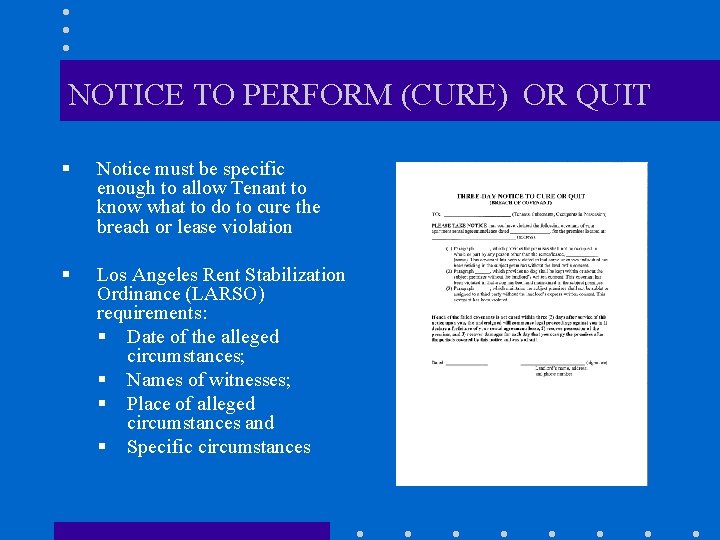 NOTICE TO PERFORM (CURE) OR QUIT § Notice must be specific enough to allow