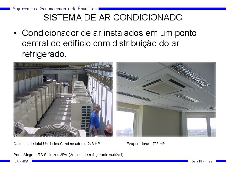 Supervisão e Gerenciamento de Facilities SISTEMA DE AR CONDICIONADO • Condicionador de ar instalados