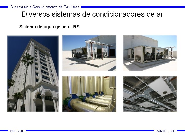 Supervisão e Gerenciamento de Facilities Diversos sistemas de condicionadores de ar Sistema de água