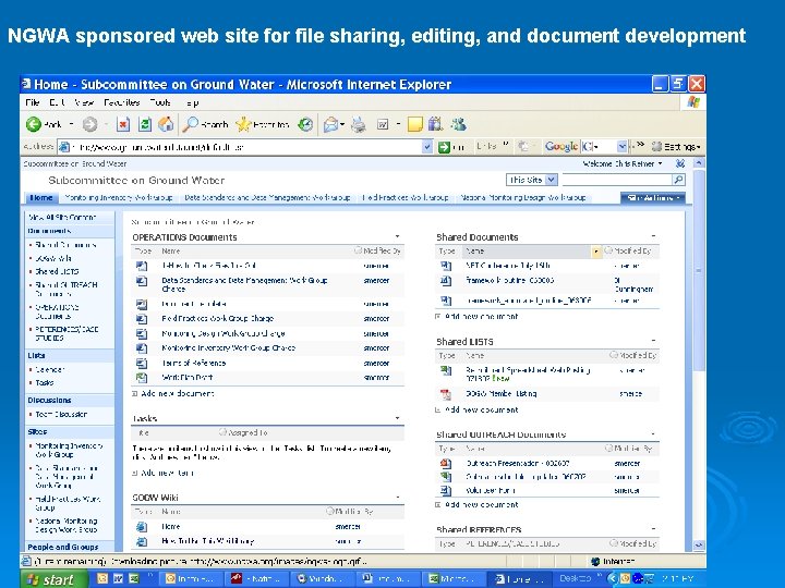 NGWA sponsored web site for file sharing, editing, and document development 