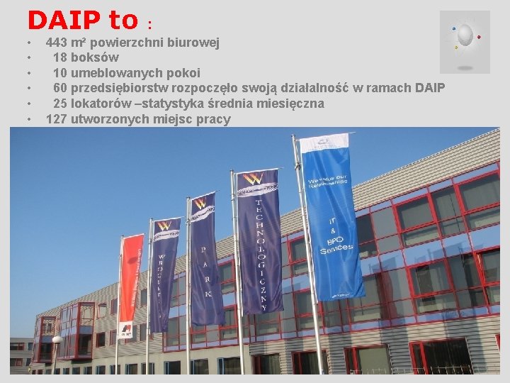 DAIP to • • • : 443 m² powierzchni biurowej 18 boksów 10 umeblowanych