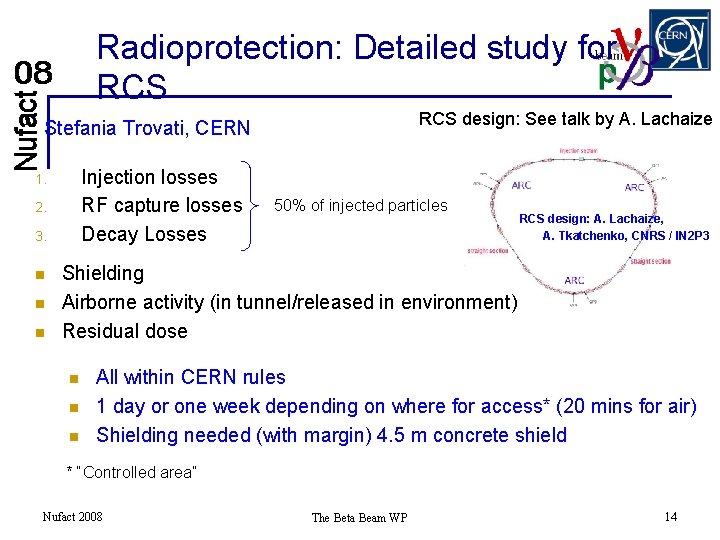 Radioprotection: Detailed study for RCS design: See talk by A. Lachaize Stefania Trovati, CERN