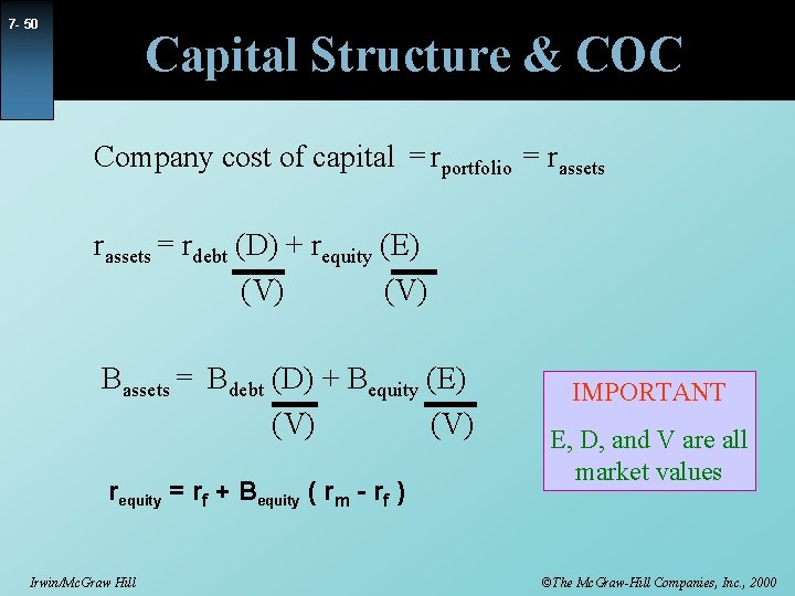 7 - 50 Capital Structure & COC Company cost of capital = rportfolio =