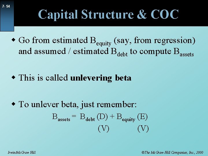 7 - 54 Capital Structure & COC w Go from estimated Bequity (say, from