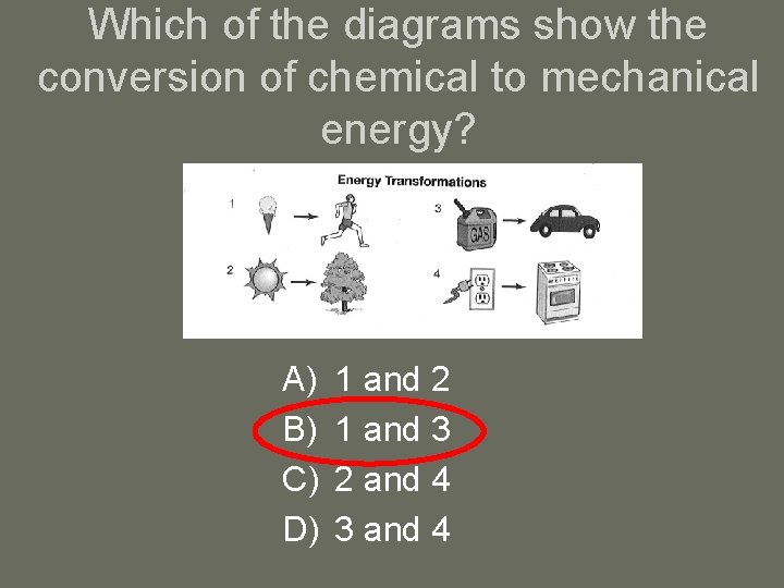 Which of the diagrams show the conversion of chemical to mechanical energy? A) B)