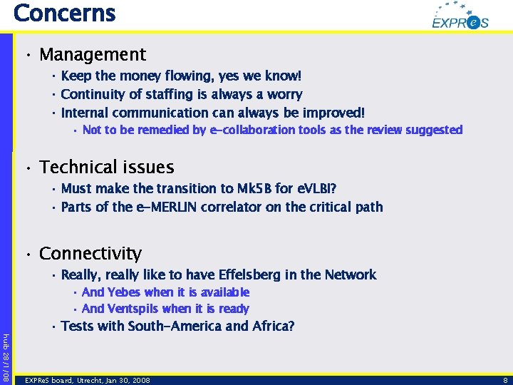 Concerns • Management • Keep the money flowing, yes we know! • Continuity of