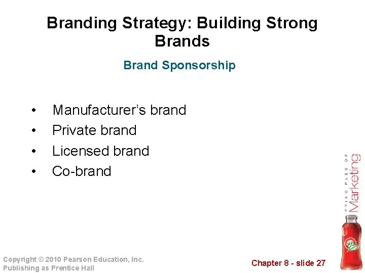 Branding Strategy: Building Strong Brands Brand Sponsorship • • Manufacturer’s brand Private brand Licensed