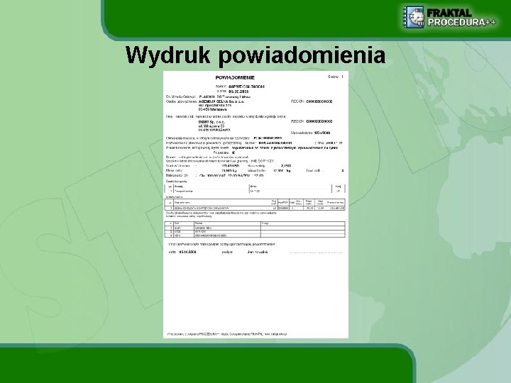 Wydruk powiadomienia 