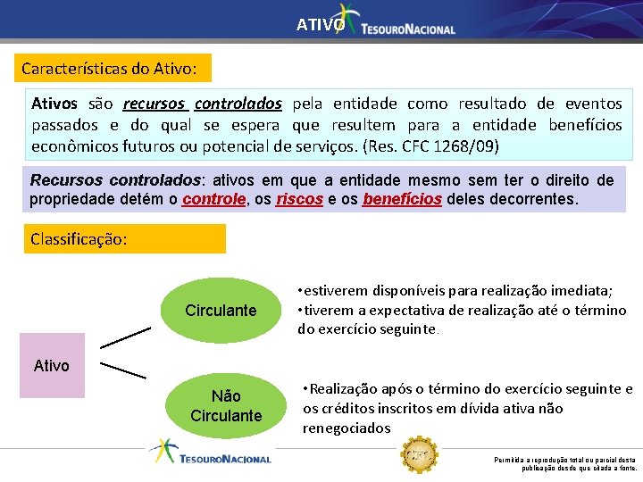 ATIVO Características do Ativo: Ativos são recursos controlados pela entidade como resultado de eventos
