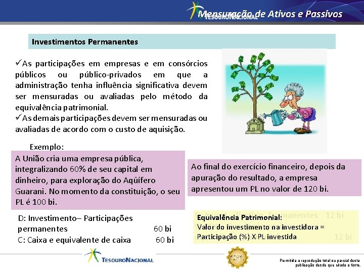 Mensuração de Ativos e Passivos Investimentos Permanentes üAs participações em empresas e em consórcios