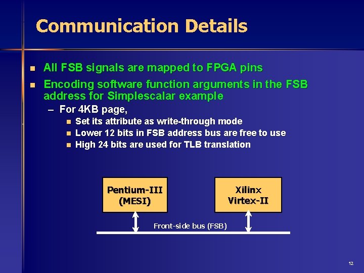 Communication Details n n All FSB signals are mapped to FPGA pins Encoding software