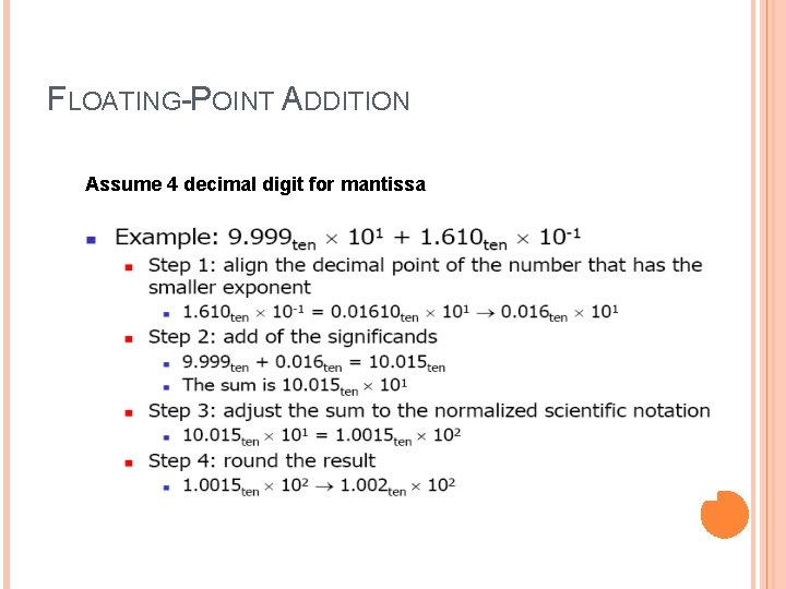 FLOATING-POINT ADDITION Assume 4 decimal digit for mantissa 23 