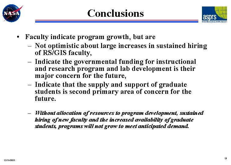 Conclusions • Faculty indicate program growth, but are – Not optimistic about large increases