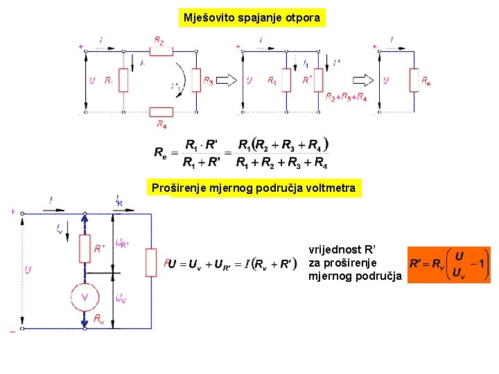 Mješovito spajanje otpora Proširenje mjernog područja voltmetra vrijednost R’ za proširenje mjernog područja 