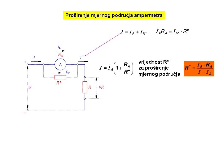 Proširenje mjernog područja ampermetra vrijednost R’’ za proširenje mjernog područja 