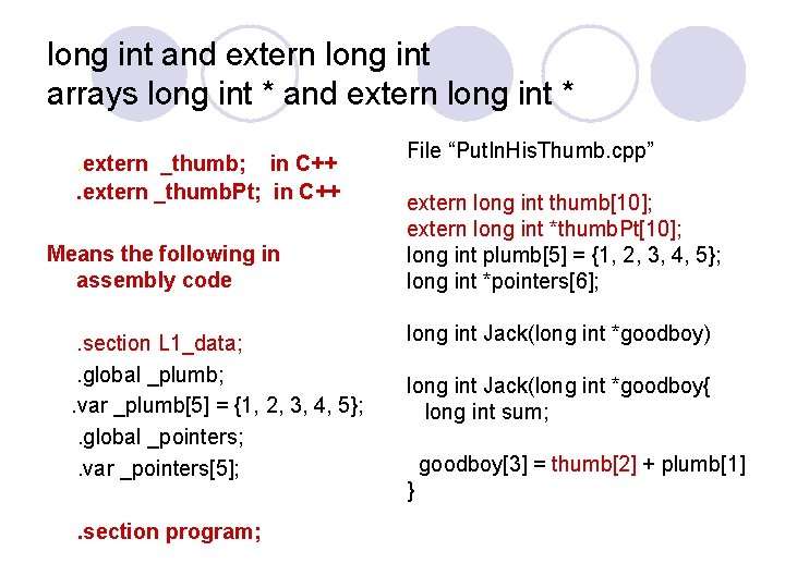 long int and extern long int arrays long int * and extern long int