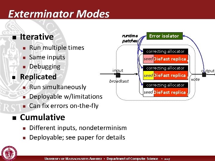 Exterminator Modes n Iterative n n Replicated n n Run multiple times Same inputs