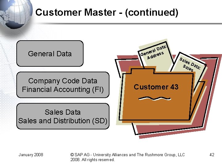 Customer Master - (continued) General Data Company Code Data Financial Accounting (FI) ata: D