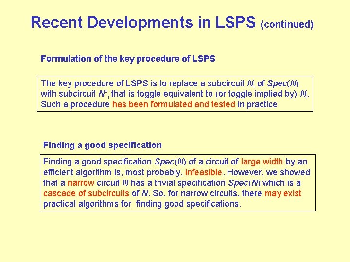 Recent Developments in LSPS (continued) Formulation of the key procedure of LSPS The key