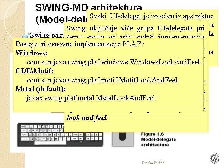 SWING-MD arhitektura Svaki UI-delegat je izveden iz apstraktne (Model-delegate architecture) klase Component. UI čije