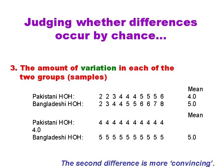 Judging whether differences occur by chance… 3. The amount of variation in each of