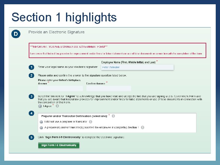 Section 1 highlights 