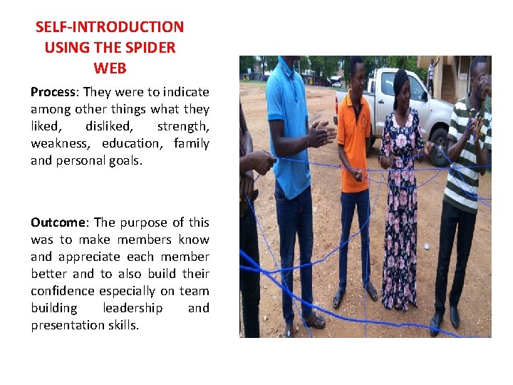 SELF-INTRODUCTION USING THE SPIDER WEB Process: They were to indicate among other things what