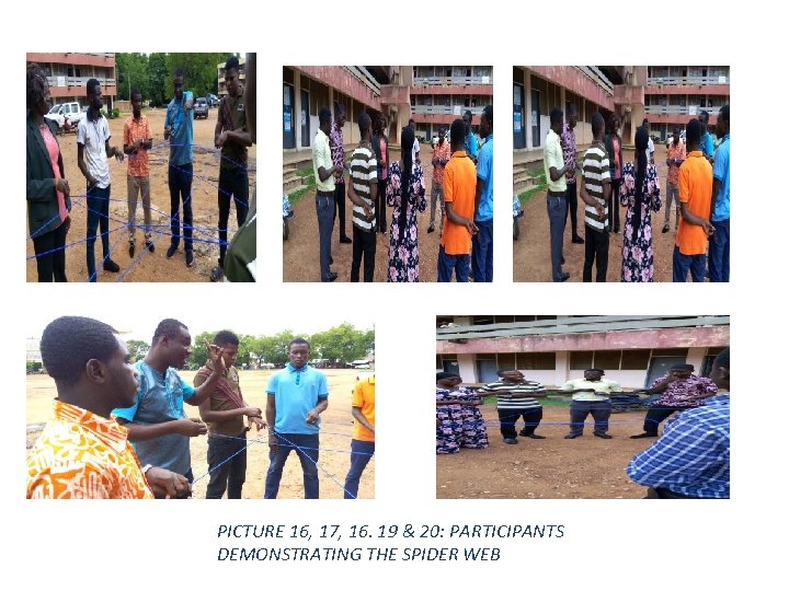 PICTURE 16, 17, 16. 19 & 20: PARTICIPANTS DEMONSTRATING THE SPIDER WEB 