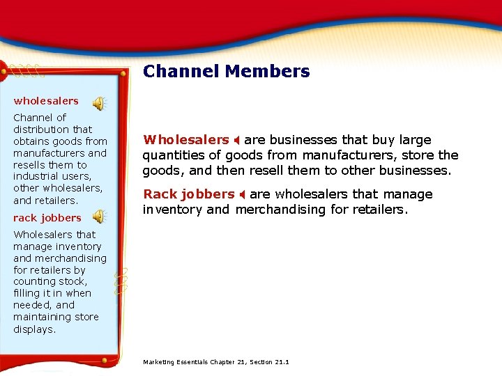 Channel Members wholesalers Channel of distribution that obtains goods from manufacturers and resells them