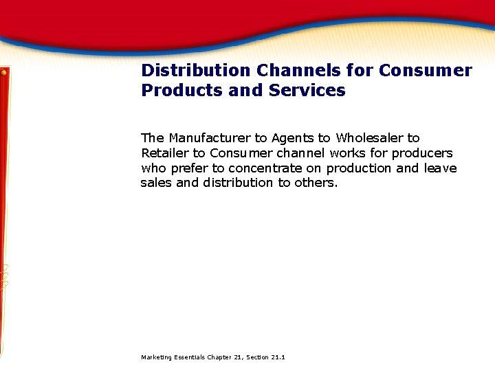 Distribution Channels for Consumer Products and Services The Manufacturer to Agents to Wholesaler to
