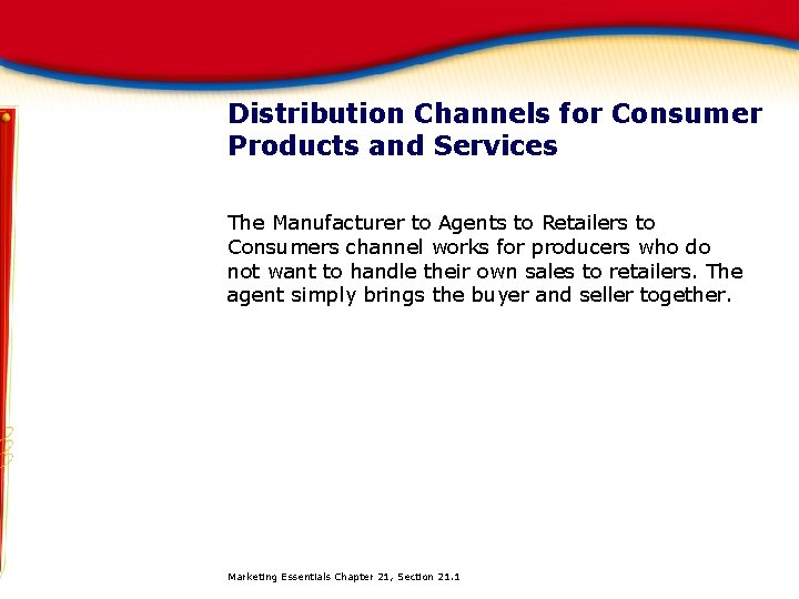 Distribution Channels for Consumer Products and Services The Manufacturer to Agents to Retailers to