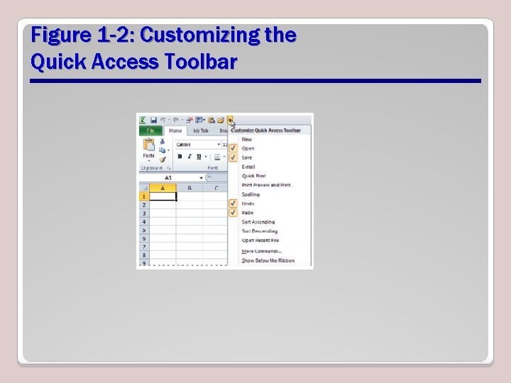Figure 1 -2: Customizing the Quick Access Toolbar 