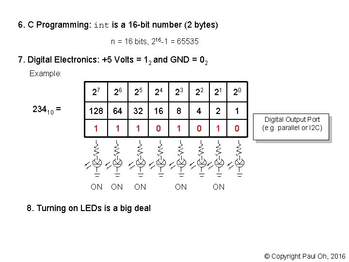 6. C Programming: int is a 16 -bit number (2 bytes) n = 16