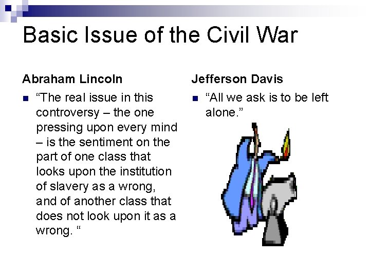 Basic Issue of the Civil War Abraham Lincoln n “The real issue in this