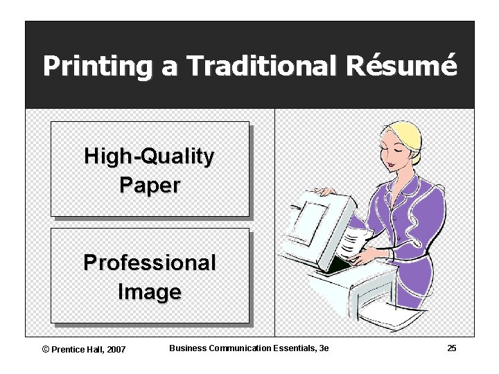 Printing a Traditional Résumé High-Quality Paper Professional Image © Prentice Hall, 2007 Business Communication