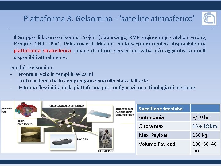 Piattaforma 3: Gelsomina - ‘satellite atmosferico’ Il Gruppo di lavoro Gelsomna Project (Upperwego, RME