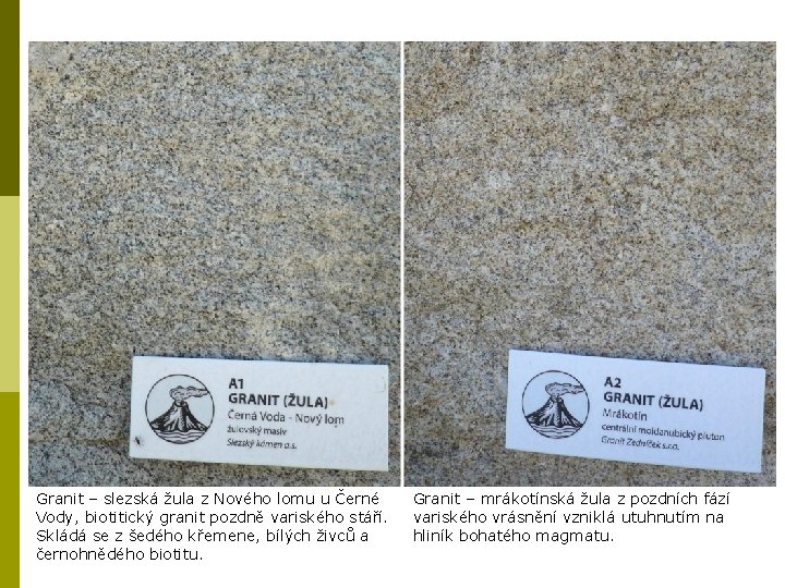 Granit – slezská žula z Nového lomu u Černé Vody, biotitický granit pozdně variského