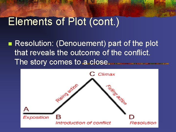 Elements of Plot (cont. ) n Resolution: (Denouement) part of the plot that reveals